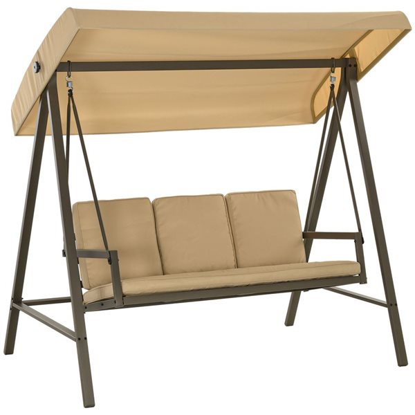 Outsunny 3-Seat Outdoor Swing Bench w/ Adjustable Canopy - Beige