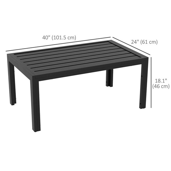 Outsunny 40-in Outdoor Coffee Table w/ Steel Frame - Black