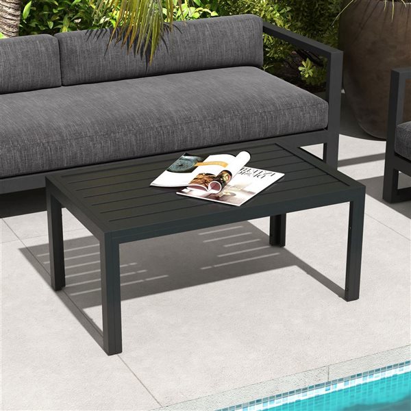 Outsunny 40-in Outdoor Coffee Table w/ Steel Frame - Black