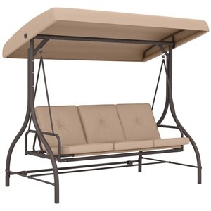 Chaise balançoire convertible d'extérieur à 3 places Outsunny avec auvent ajustable, kaki