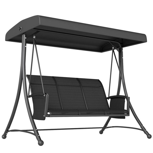 Outsunny 3-Seat Outdoor Swing Bench w/ Adjustable Canopy - Black