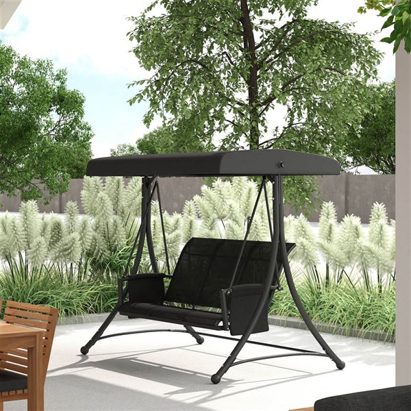 Outsunny 3-Seat Outdoor Swing Bench w/ Adjustable Canopy - Black