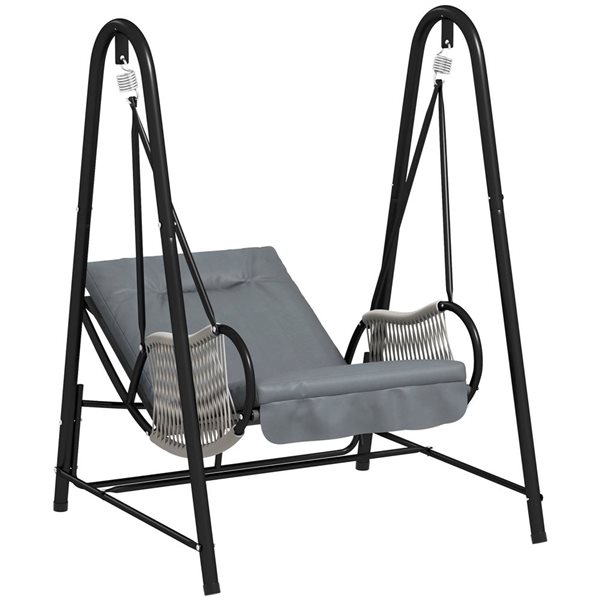 Outsunny Outdoor Swing Chair w/ Stand and Thick Seat Cushion