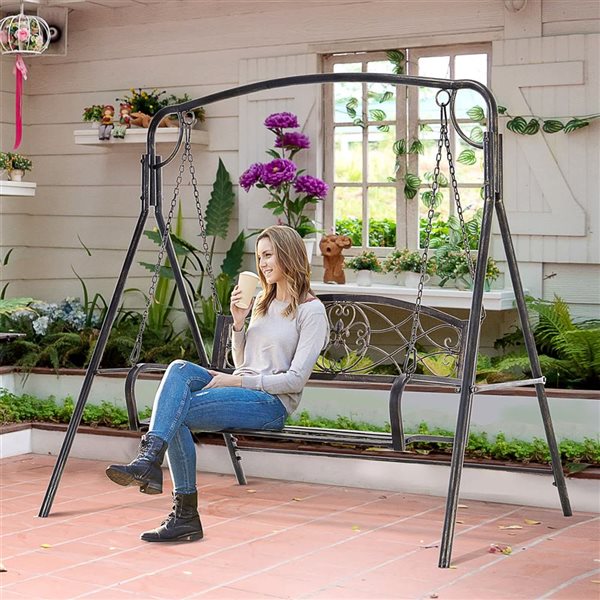 Outsunny 2-Seat Outdoor Swing Bench - Black