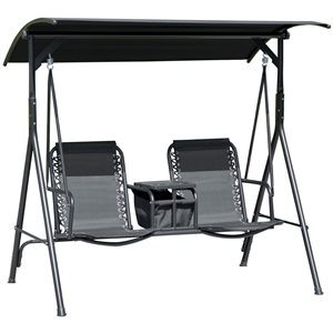 Chaise balançoire d'extérieur à 2 places Outsunny avec auvent ajustable et console centrale, noir