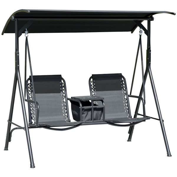 Outsunny 2-Seat Outdoor Swing Bench w/ Adjustable Canopy and Centre Table - Black