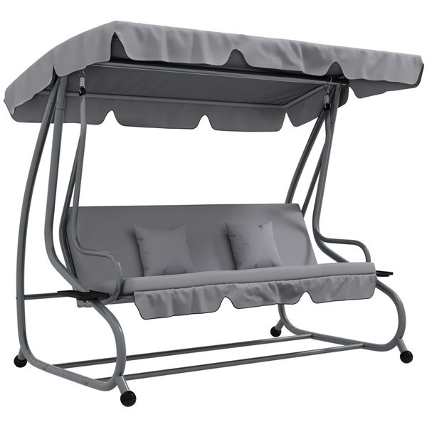 Outsunny 2-Seat Outdoor Swing Bench w/ Adjustable Canopy - Grey