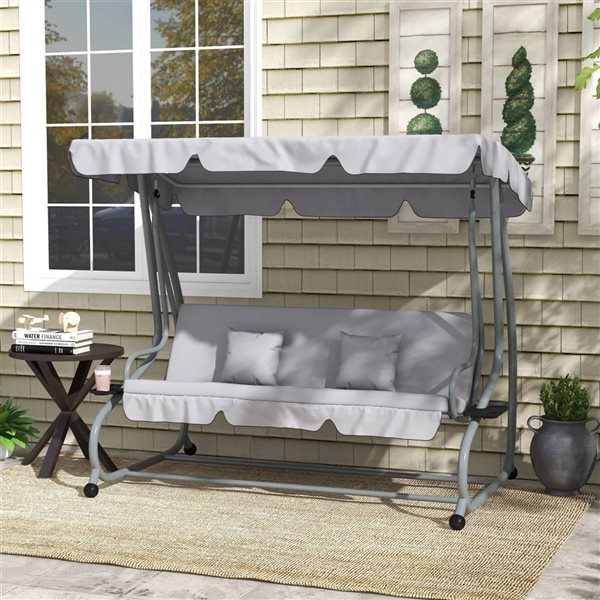 Outsunny 2-Seat Outdoor Swing Bench w/ Adjustable Canopy - Grey