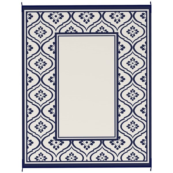 Outsunny Outdoor Rug 8-ft x 10-ft Gourd Border - Blue/White 84J