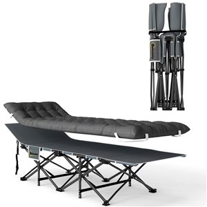Outsunny Folding Camping Cot for Adults w/ Mattress - Dark Grey