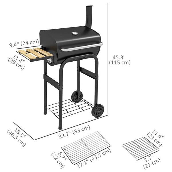 Outsunny Charcoal BBQ w/ Shelves and Wheels + Thermometer