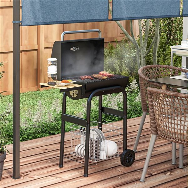 Outsunny Charcoal BBQ w/ Shelves and Wheels + Thermometer