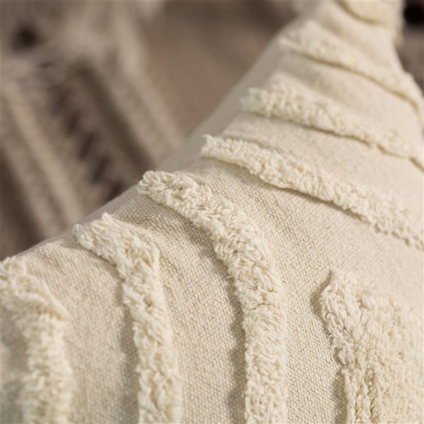 Deerlux Throw Pillow Cover 16 in Handwoven Cotton with Tufted Chevron Pattern and Tassels - White