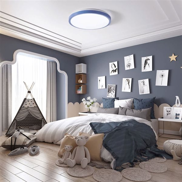 Quickway Imports LED Ceiling Light 15.5-in with Blue Trim 6500K Daylight - Set of 4