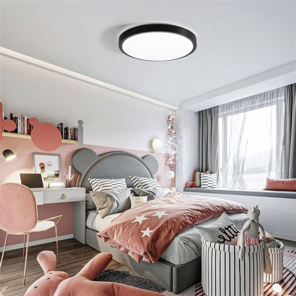 Quickway Imports LED Ceiling Light 15.5-in with Black Trim 6500K Daylight - Set of 2