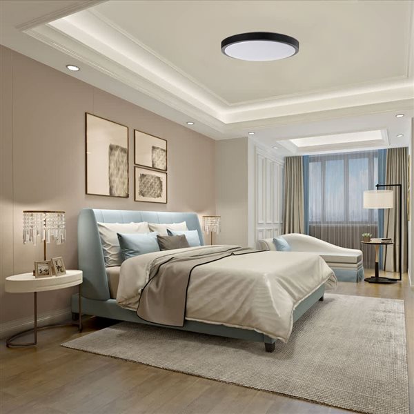 Quickway Imports LED Ceiling Light 15.5-in with Black Trim 6500K Daylight - Set of 4