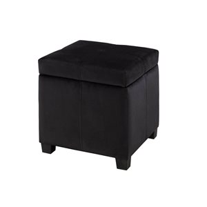 Pouf de rangement carré moderne Mariana Brassex 17 p. x 19 h. x 17 po l. en tissu noir