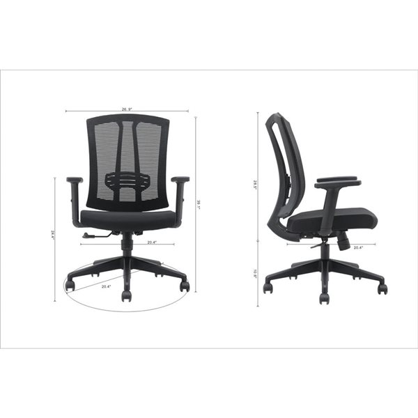 Brassex Milo Black Ergonomic Height Adjustable Swivel Office Chair