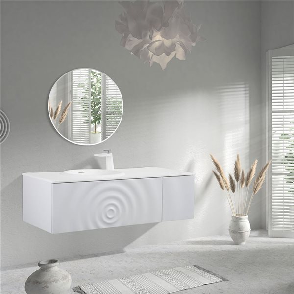 GEF Valerie 48-in W Matte White Single Sink Wall Mount Bathroom Vanity w/ Matte White Top