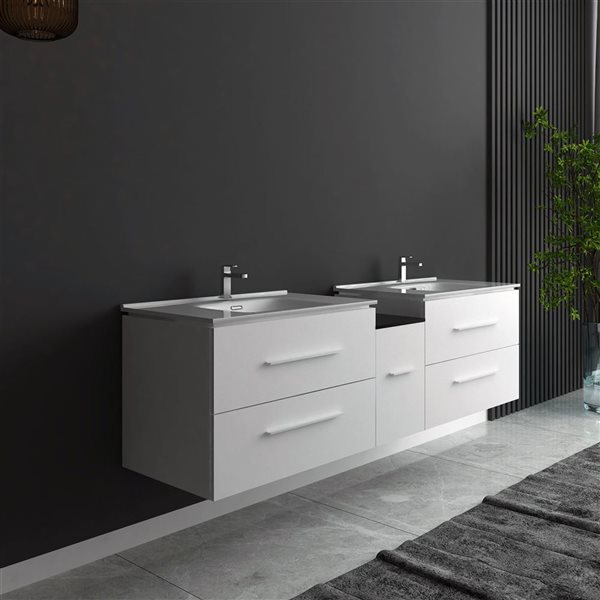 GEF Lilah 72-in W White Double Sink Bathroom Vanity w/ White Ceramic Top and Chrome Handles