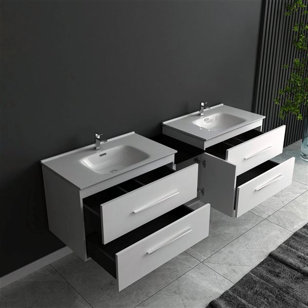 GEF Lilah 72-in W White Double Sink Bathroom Vanity w/ White Ceramic Top and Chrome Handles