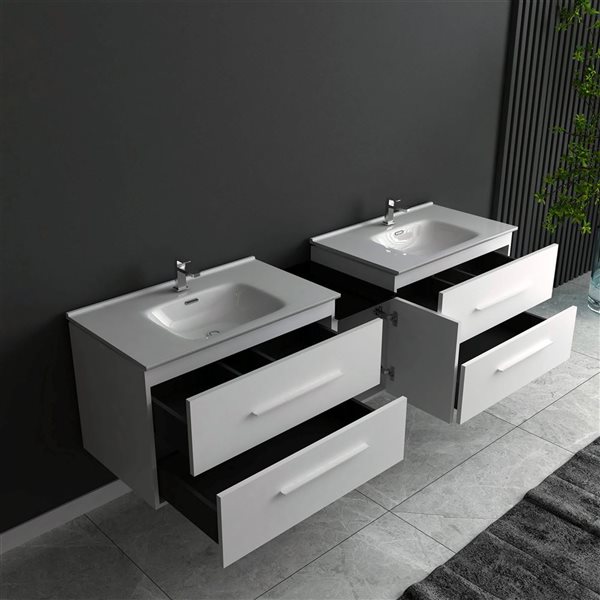 GEF Lilah 72-in W White Double Sink Bathroom Vanity w/ White Ceramic Top and Chrome Handles