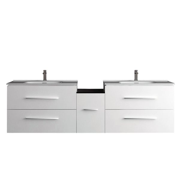 GEF Lilah 72-in W White Double Sink Bathroom Vanity w/ White Ceramic Top and Chrome Handles