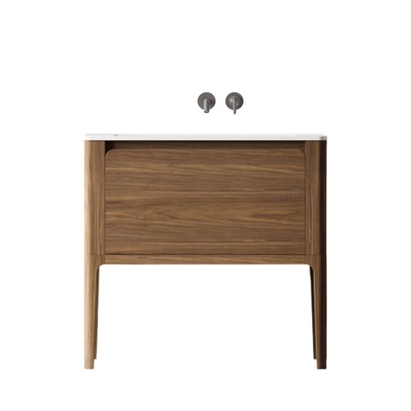 GEF Elaina 36-in W Walnut Wall Mount Single Sink Bathroom Vanity w/ Matte White Top on Walnut Legs