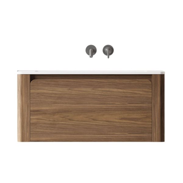 GEF Elaina 36-in W Walnut Wall Mount Single Sink Bathroom Vanity w/ Matte White Top