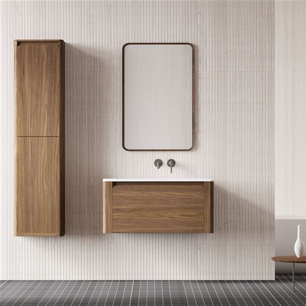 GEF Elaina 36-in W Walnut Wall Mount Single Sink Bathroom Vanity w/ Matte White Top