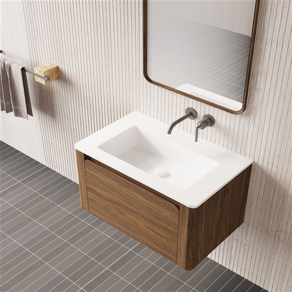 GEF Elaina 36-in W Walnut Wall Mount Single Sink Bathroom Vanity w/ Matte White Top