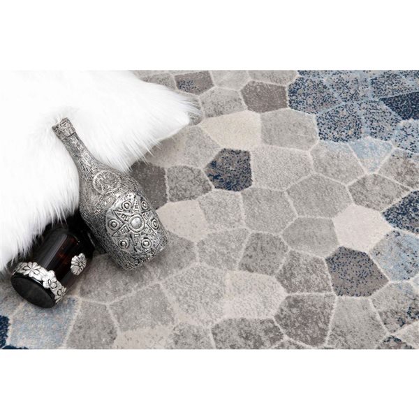 Rug Branch Modern Havana 2 W x 16-ft L Blue and Beige Rectangular Indoor Runner Rug