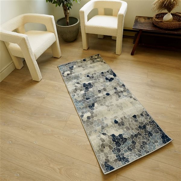 Rug Branch Modern Havana 2 W x 16-ft L Blue and Beige Rectangular Indoor Runner Rug
