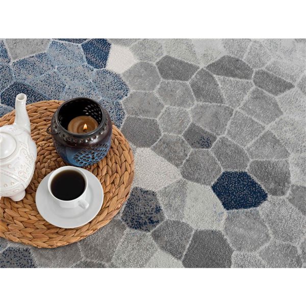 Rug Branch Modern Havana 2 W x 16-ft L Blue and Beige Rectangular Indoor Runner Rug