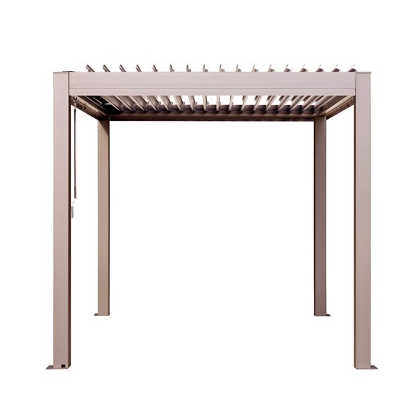 Pergola autoportante en aluminium Vikos Gazebo Penguin 8 l. x 8 L. x 7 pi h. en grège avec rails ...
