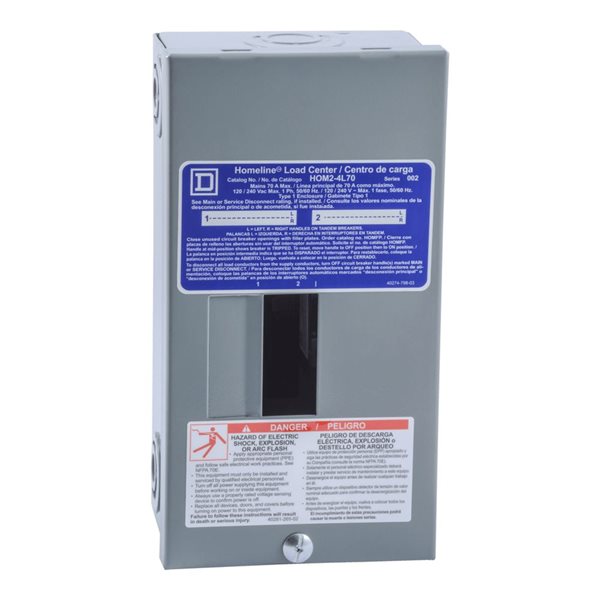 HomeLine Grey Metal Indoor 70 A Auxiliary Panel Load Centre w/ 2 Spaces and 4 Circuits