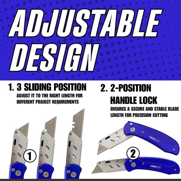 Rapid Edge Extend-A-Blade Folding Utility Knife with 5-Pack Serrated Double Length Utility Blades, 2 Pack