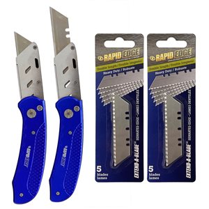 Couteaux à lame rétractable pliant Rapid Edge avec paquet de 5 lames dentelées double longueur, jeu de 2