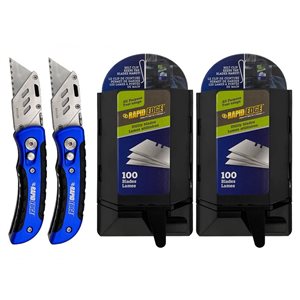 Couteaux à lame rétractable pliant Rapid Edge avec paquet de 100 lames multiusages robustes, jeu de 2