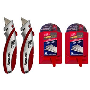 Couteaux à lame rétractable pliant Rapid Edge avec paquet de 50 lames multiusages robustes, jeu de 2