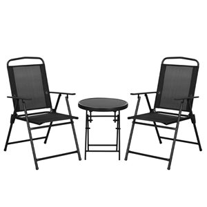 Ensemble de patio bistro Outsunny à 3 morceaux pliants en noir avec cadre en métal