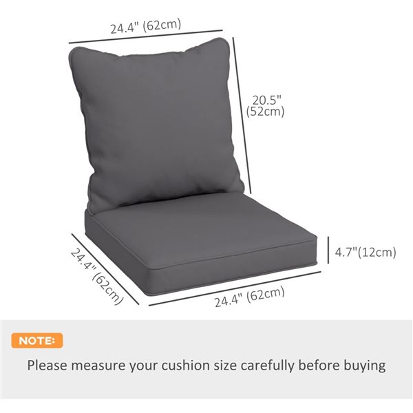 Outsunny 4-Piece Dark Grey Seat Patio Chair Cushions w/ Back