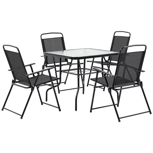 Ensemble de patio Outsunny à 5 morceaux en noir avec cadre en métal et table carrée