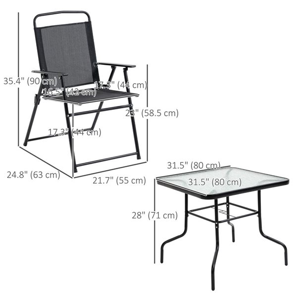Ensemble de patio Outsunny à 5 morceaux en noir avec cadre en métal et table carrée