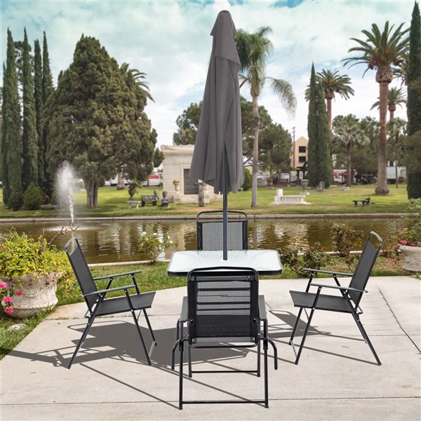 Ensemble de patio Outsunny à 5 morceaux en noir avec cadre en métal et table carrée