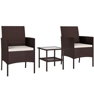 Outsunny 3-Piece Beige Wicker Metal Frame Patio Furniture Bistro Set w/ Cushions