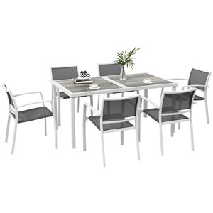 Outsunny 7-Piece White and Grey Patio Dining Set w/ Stackable Chairs