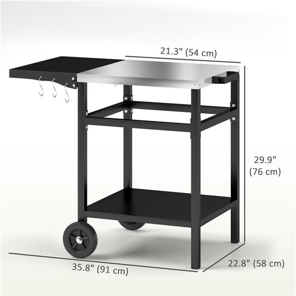 Outsunny Black Steel 23 W x 30 H x 36-in D Outdoor Prep Table w/ Foldable Side Table