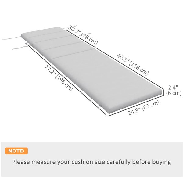 Outsunny Light Grey Patio Chaise Lounge Cushion w/ Headrest