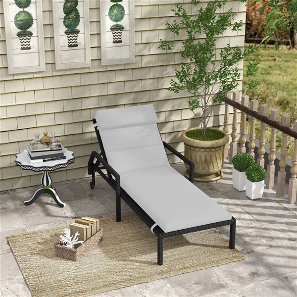 Outsunny Light Grey Patio Chaise Lounge Cushion w/ Headrest